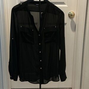 Premise Studio Black Sheer Gold Button Up Blouse Size Medium
